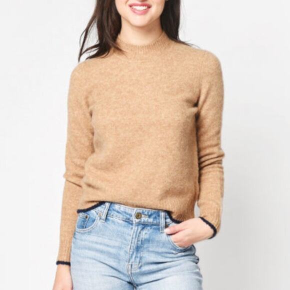 Vince Contrast Tip Tan Wool Alpaca Blend Crewneck Pullover Sweater - Picture 2 of 10